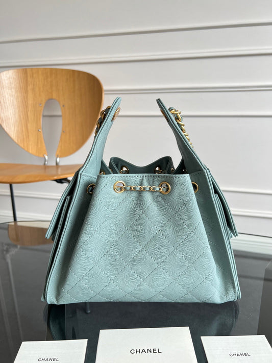 СУМКА CHANEL HOBO 25S 30 З М'ЯКОЇ ШКІРИ CAVIAR СИНЬО-ЗЕЛЕНОГО КОЛЬОРУ ІЗ ЗОЛОТОЮ ФУРНІТУРОЮ