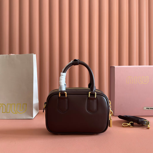 MIUMIU 26S ARCADIE BAG 19 IN DARK BROWN CALFSKIN GOLD HARDWARE