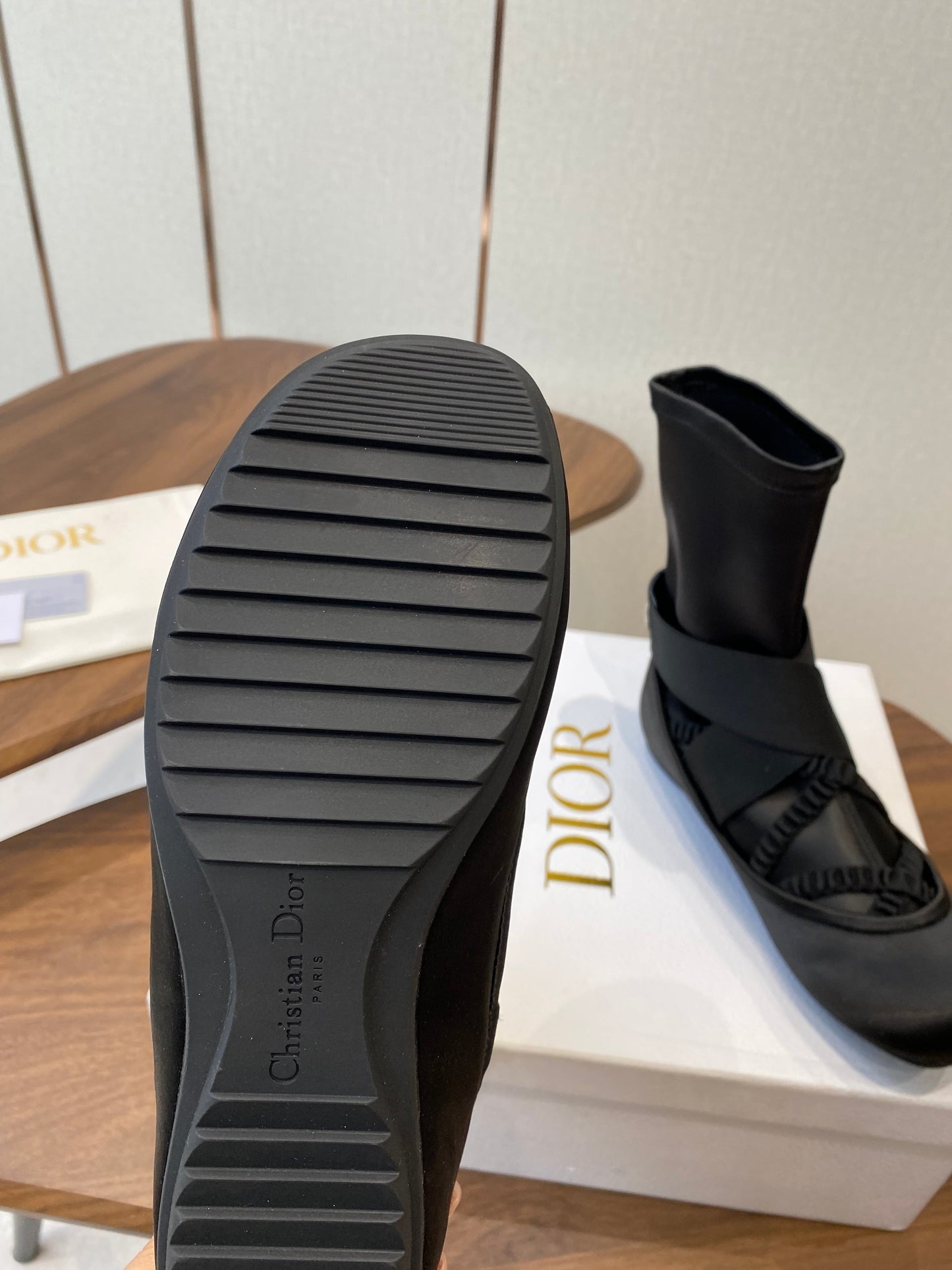 DIOR 25S STRETCH BALLET BOOTS IN BLACK FULL SATIN - 35