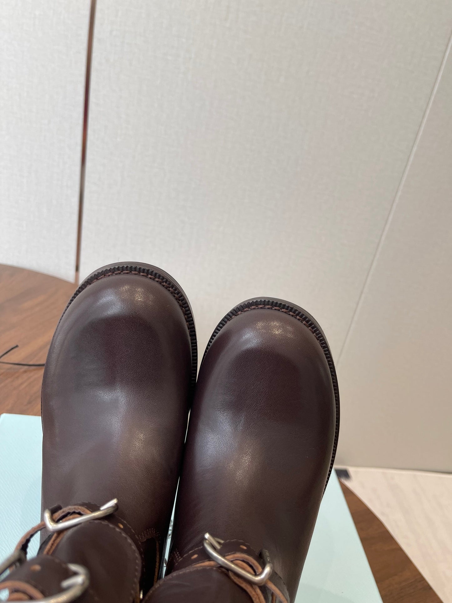 PRADA 25S TWO-BUTTON COWBOY BOOTS IN DARK BROWN CALFSKIN WITH SILVER HARDWARE - 35