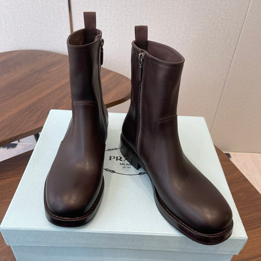 PRADA 25S COWBOY BOOTS IN DARK BROWN CALFSKIN - 35