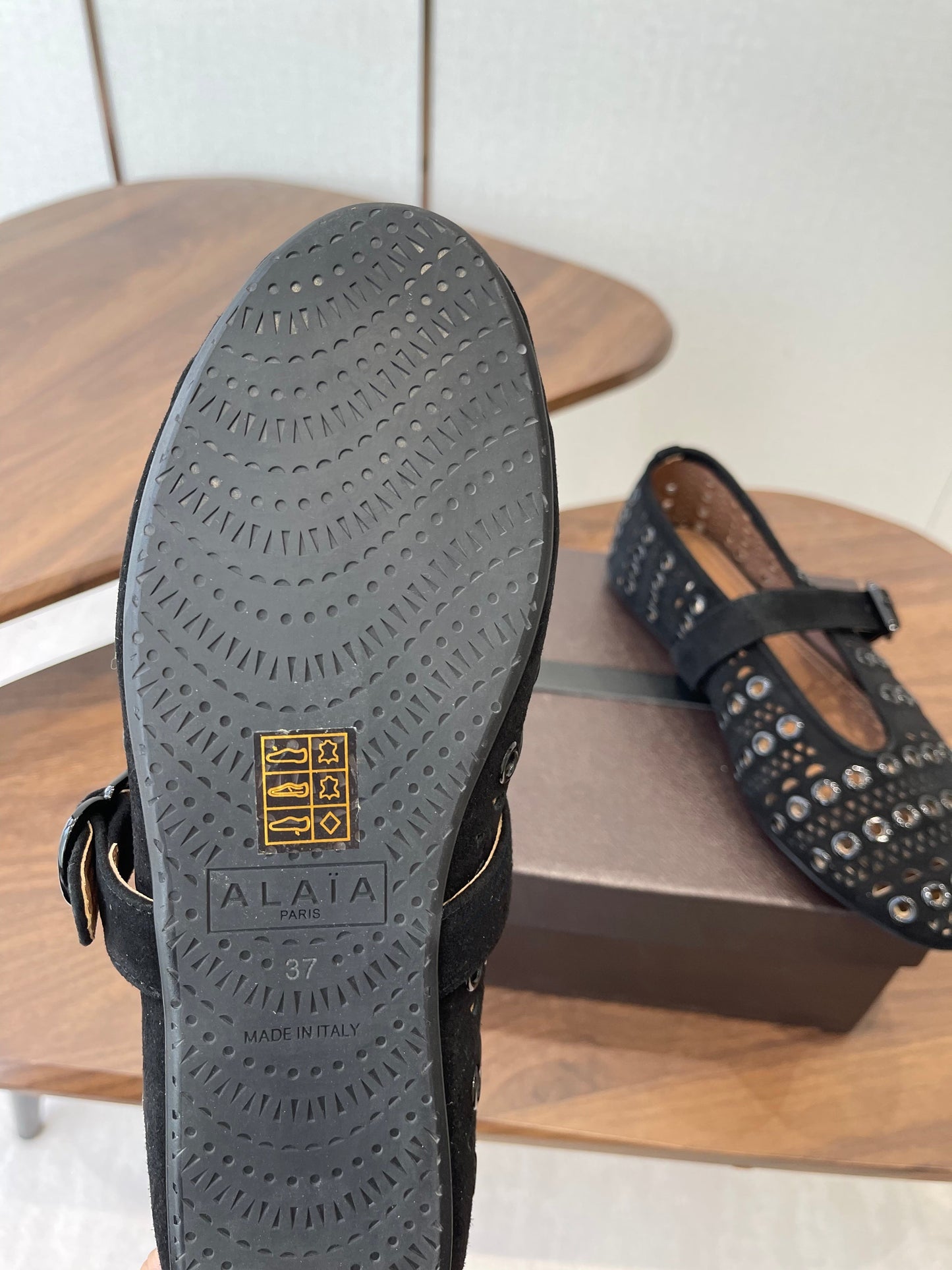 ALAIA 26S MARY JANE FLATS IN BLACK SUEDE