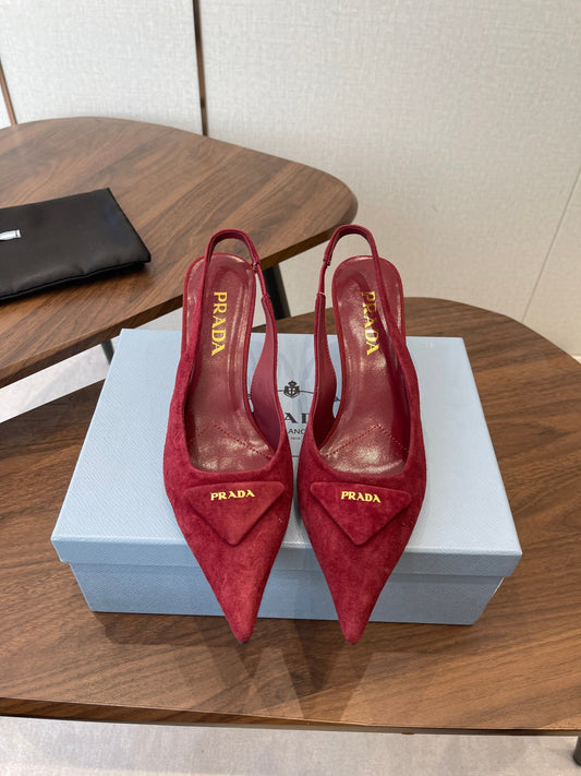 PRADA 26S ТУФЛІ-СЛІНГБЕКИ 75 ММ З БОРДОВОГО ЗАМШУ З ЛОГОТИПОМ