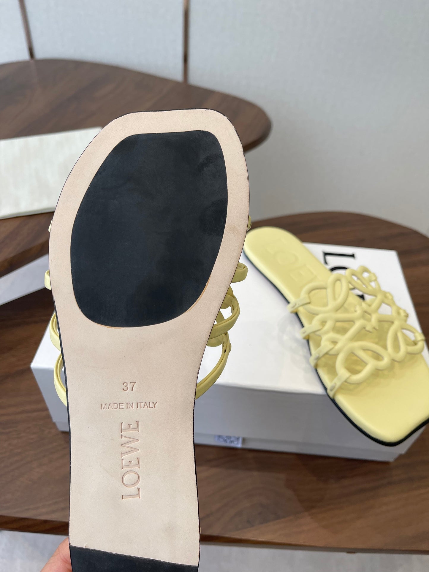 LOEWE 26S FLAT SANDALS IN BUTTER YELLOW CALFSKIN