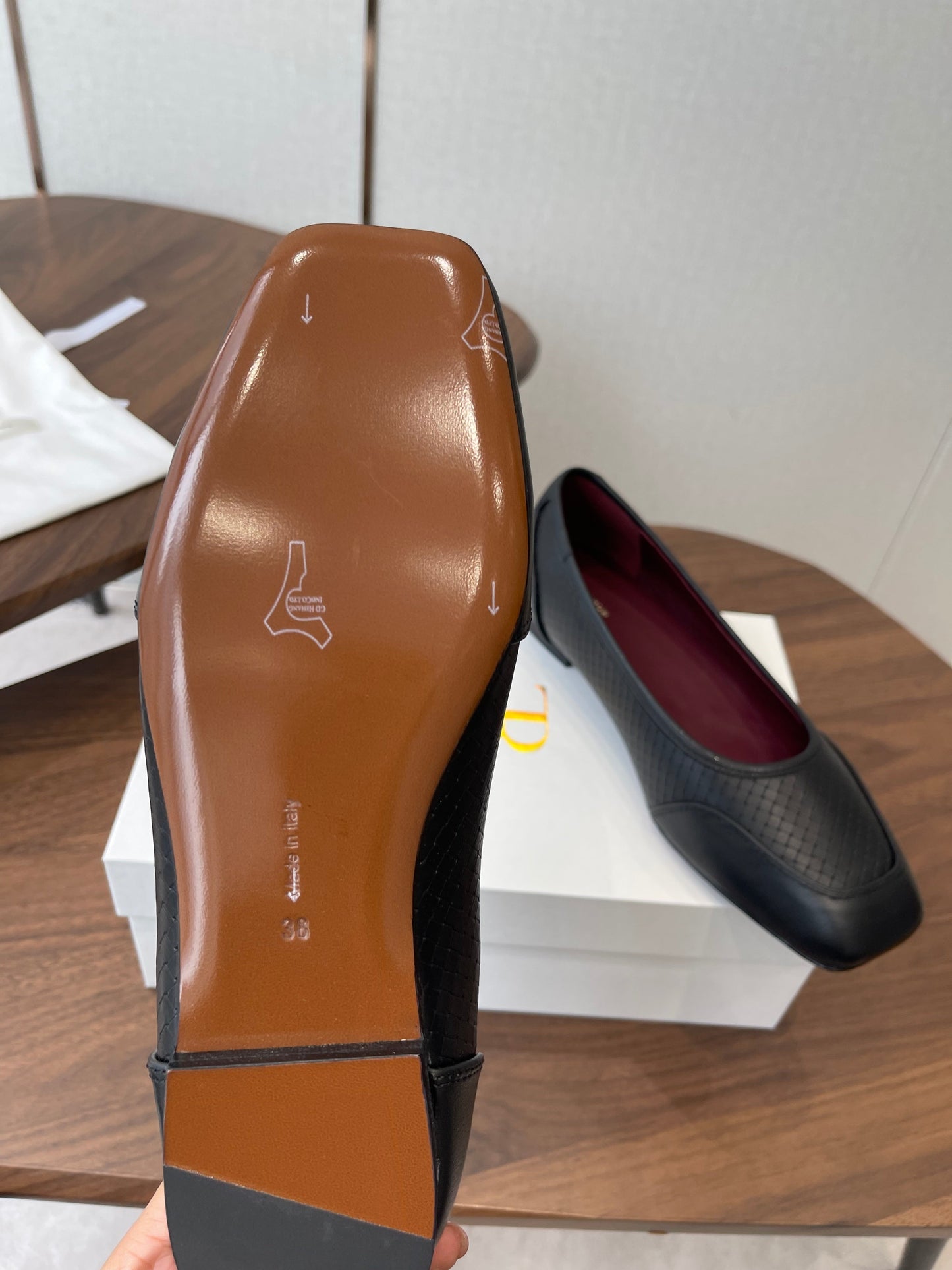 THE ROW 26S SQUARE TOE BALLET FLATS IN BLACK CALFSKIN