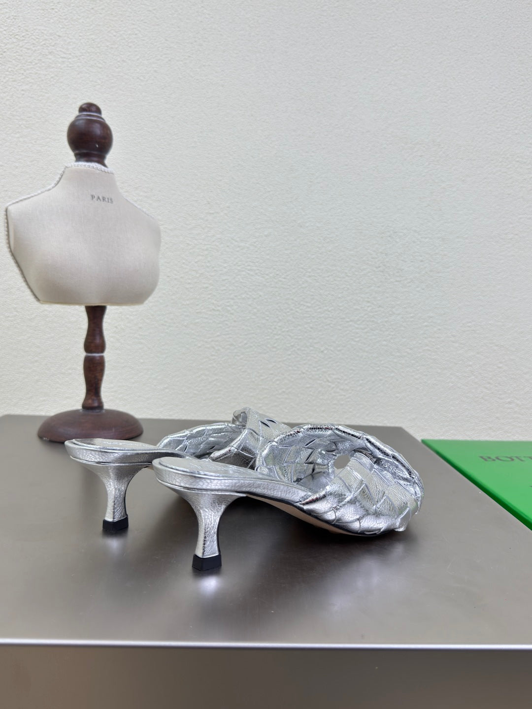 BLINK HIGH 5 CM MULE IN SILVER INTRECCIATO LEATHER - 35