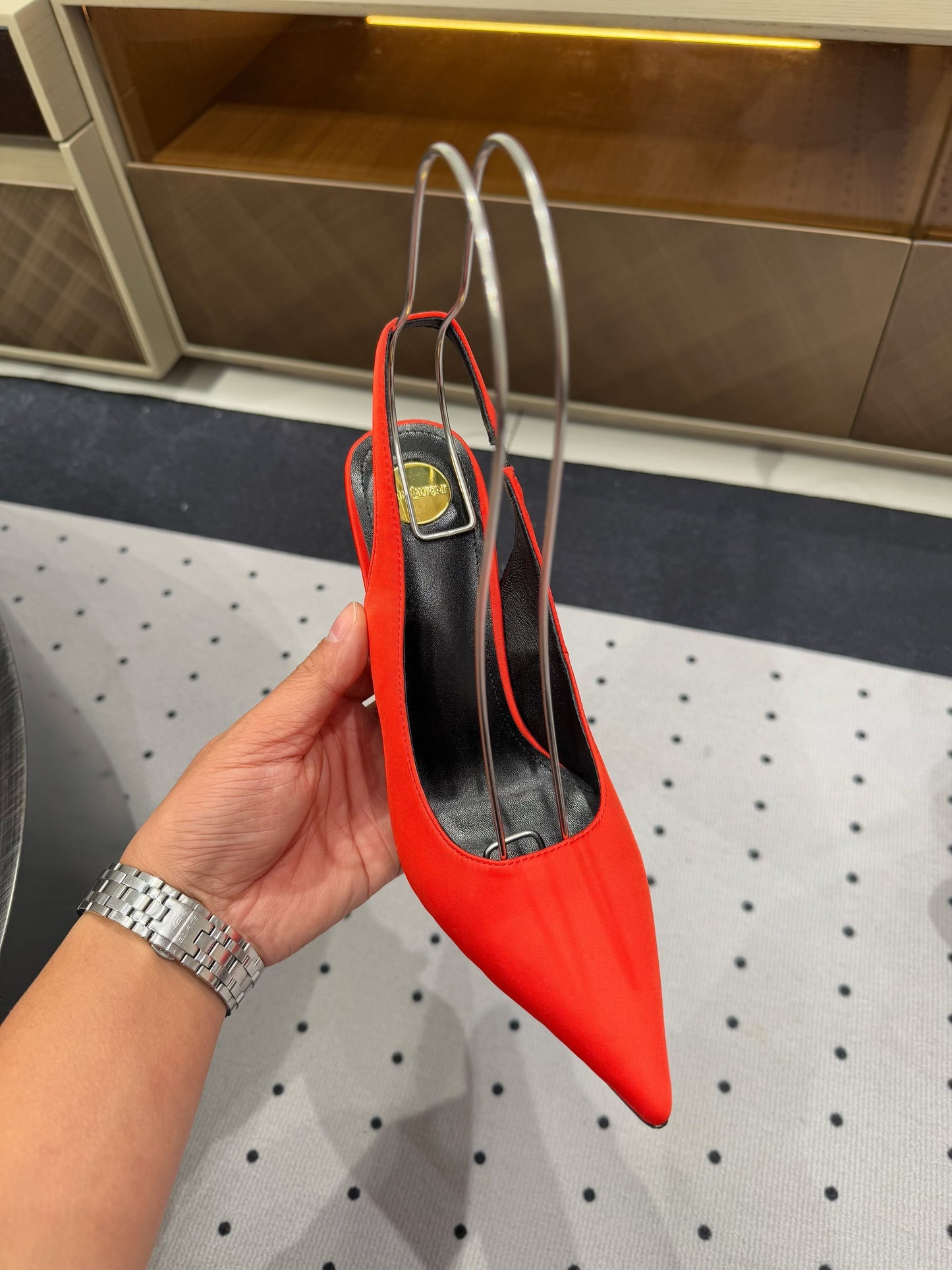 L'ENTRACTE SLINGBACK PUMPS IN RED SATIN - 35