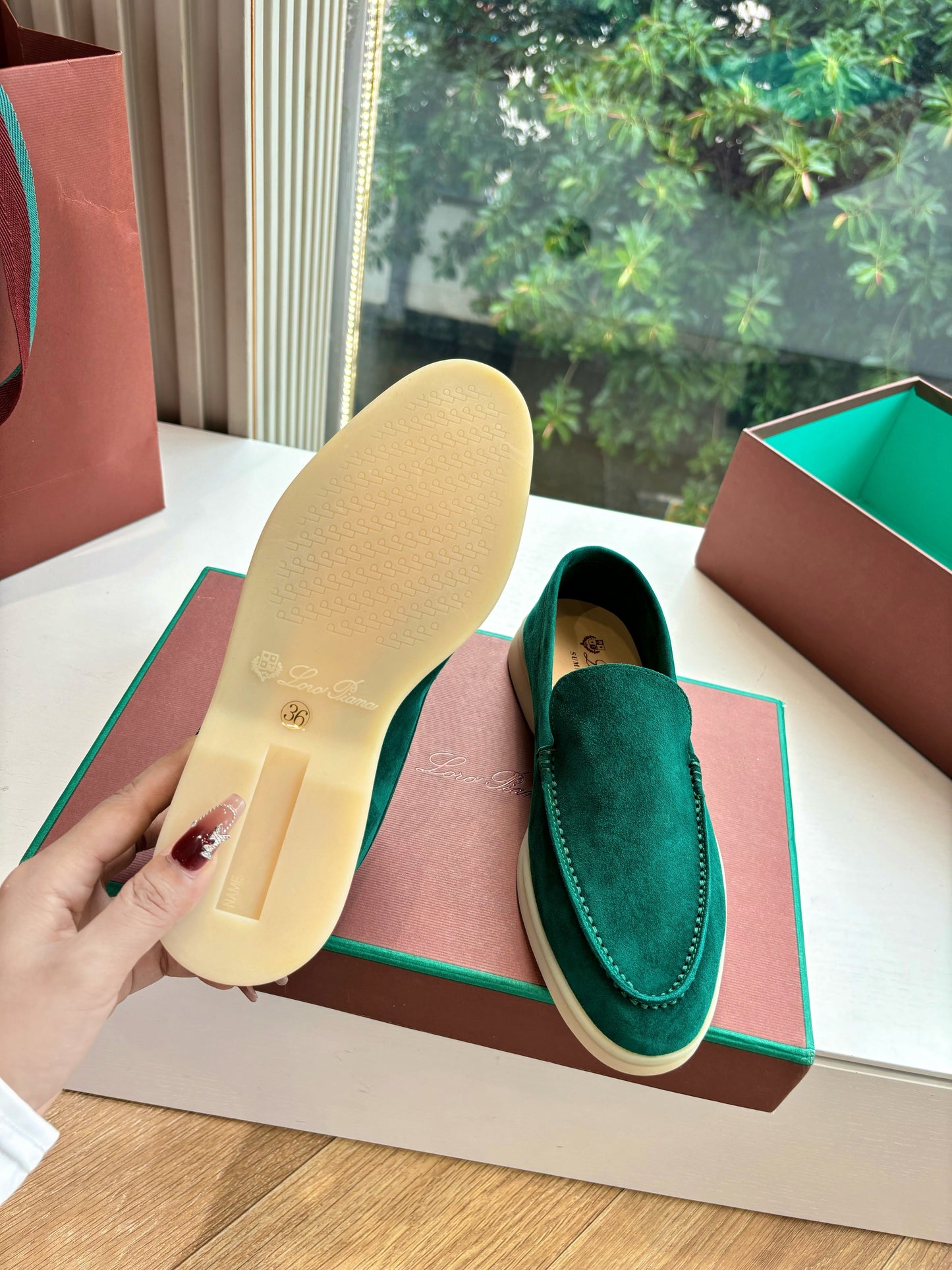 LP LOAFERS 25S IN TEAL GREEN CASHMERE - 34