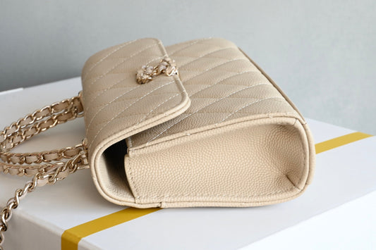 CHANEL 25S KELLY 18 СМ З БЕЖЕВОЇ ШКІРИ ЯГНЯТИ