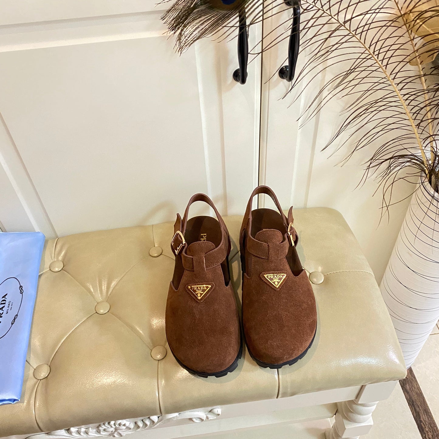 RUBBER SOLE SANDALS IN COCOA BROWN SUEDE - 35