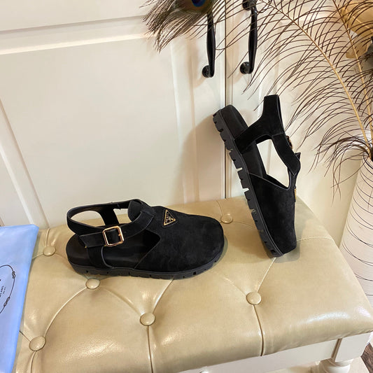 RUBBER SOLE SANDALS IN BLACK SUEDE - 35