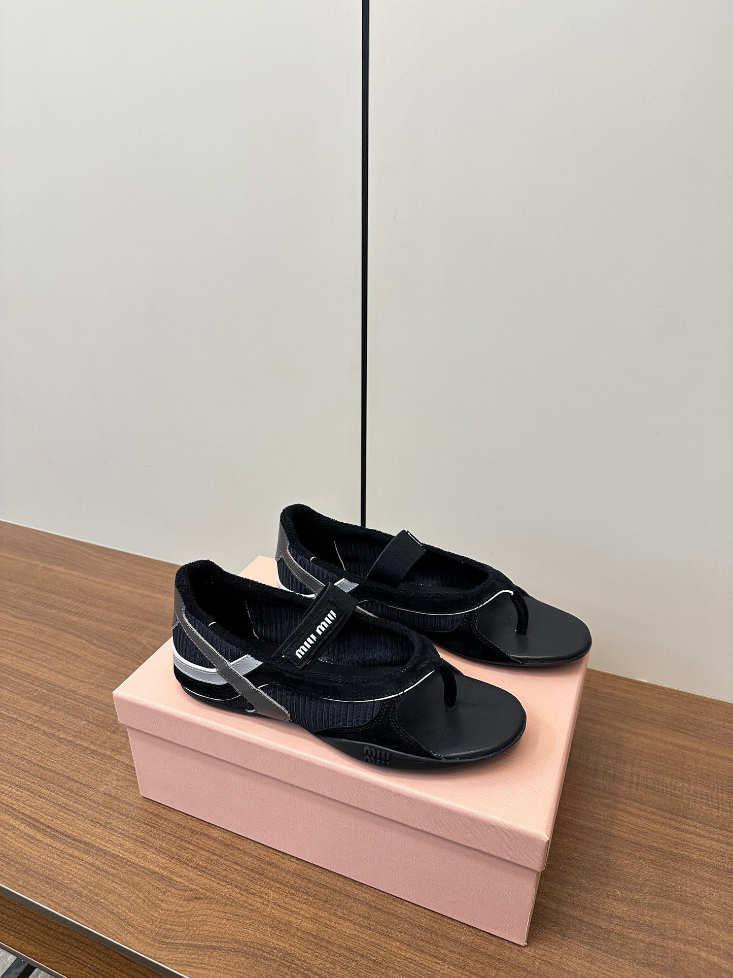 THONG SANDALS IN BLACK SUEDE MIX TECH FABRIC - 35