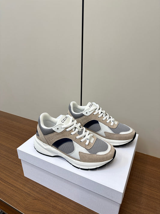 RUNNER CR-03 LOW LACE-UP SNEAKER IN PEANUT BROWN SUEDE AND WHITE CALFSKIN - 35