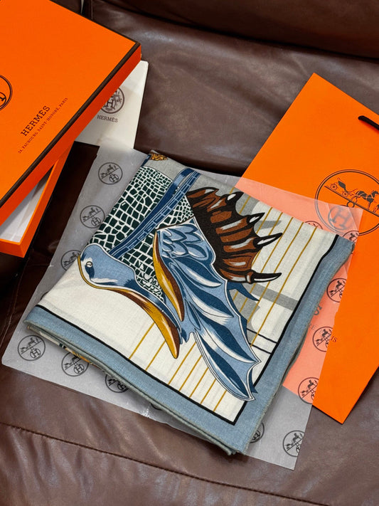 HERMES 25S SCARF 140 IN SILK CASHMERE 989488