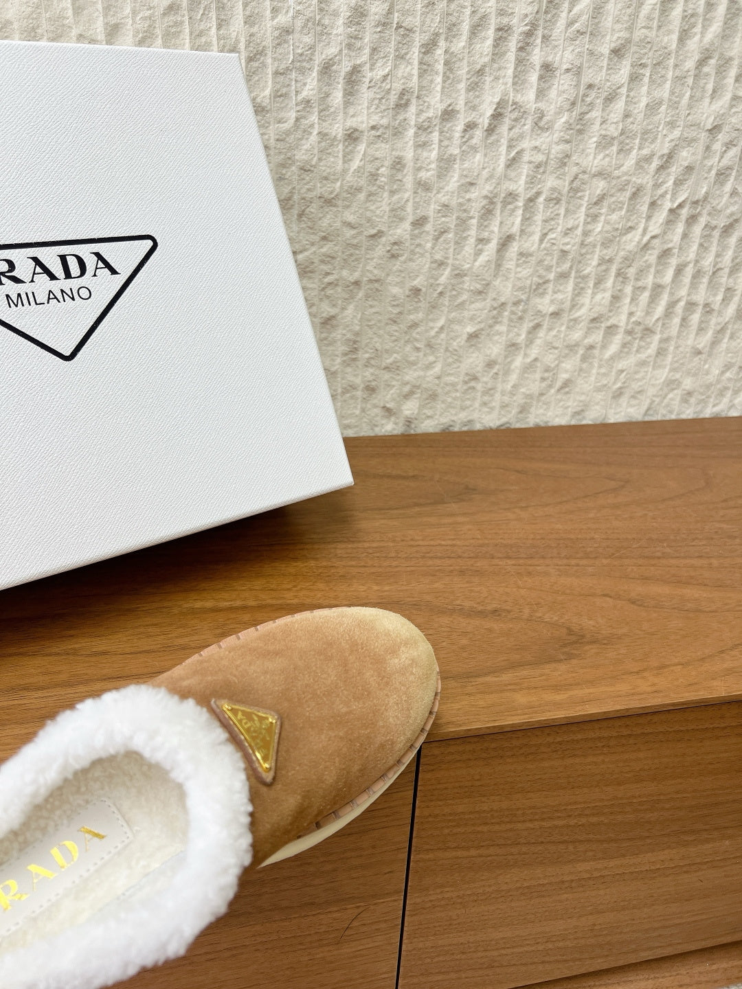 PRADA 25S PLATFORM FUR-LINED MULES IN BROWN SUEDE - 35