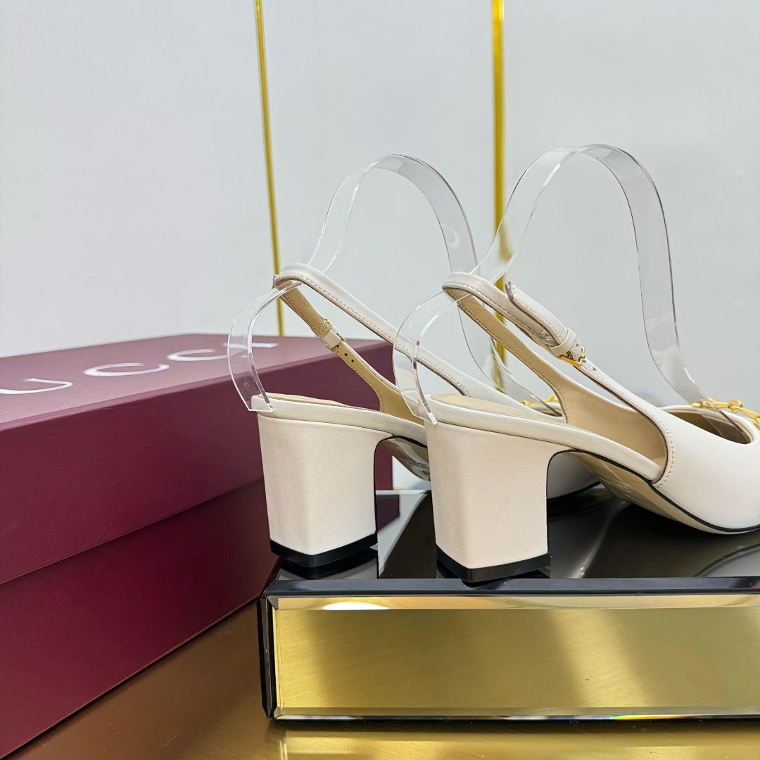 GG HIGH HEELS 65 IN CREAM WHITE LAMBSKIN WITH GOLD HARDWARE - 35