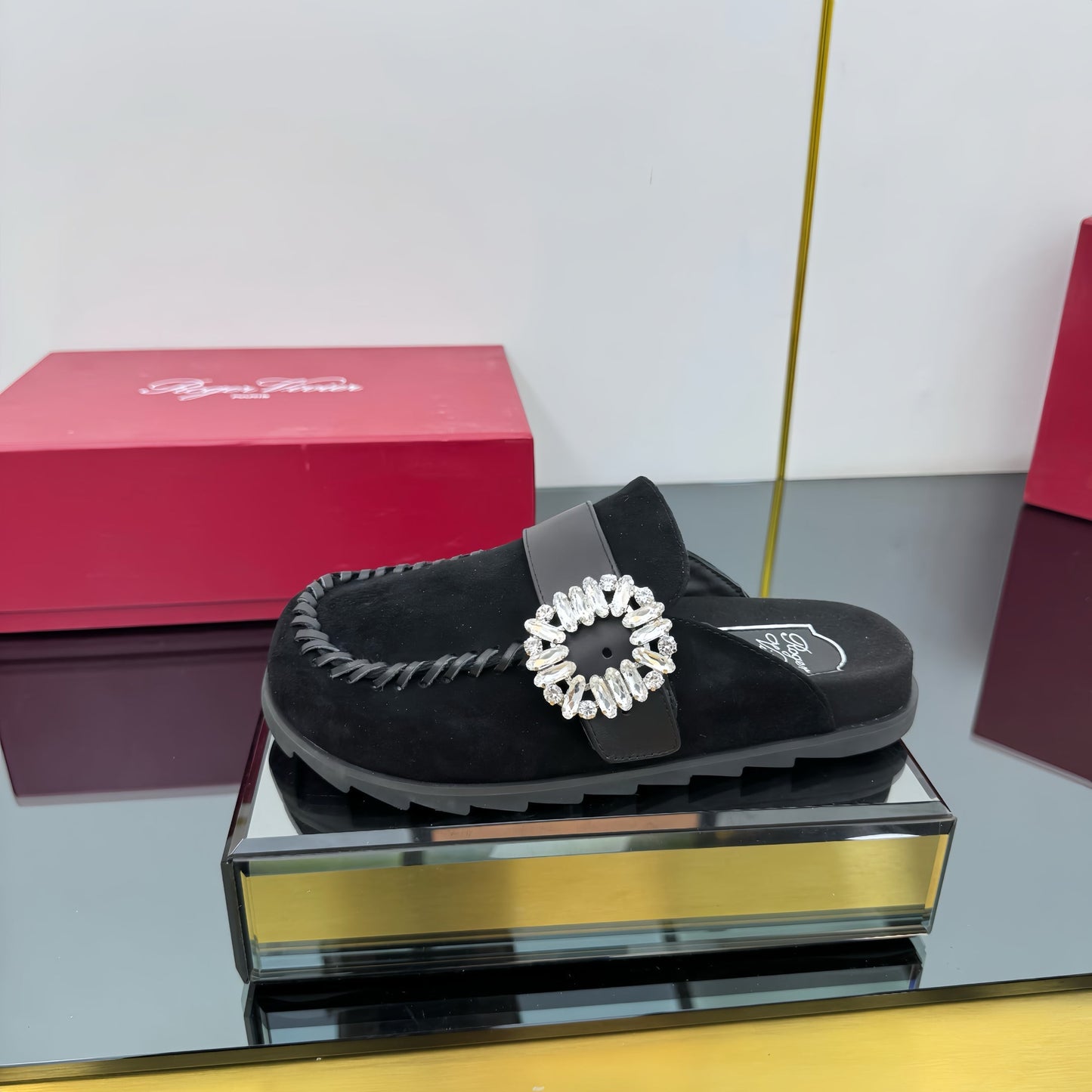 SLIDY VIV' MULES IN BLACK SUEDE - 35