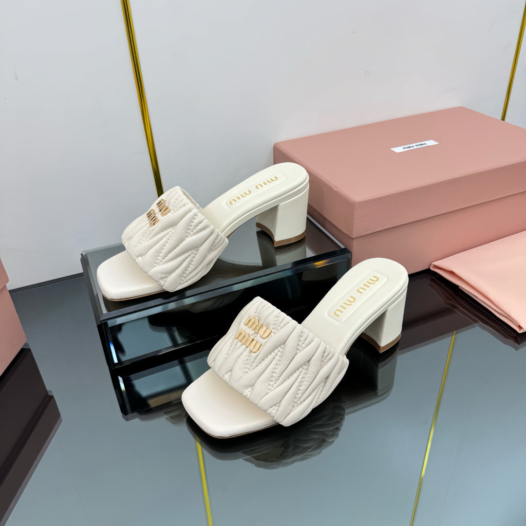 MATELASSÉ SLIDES PUMP IN OFF WHITE CALFSKIN - 35