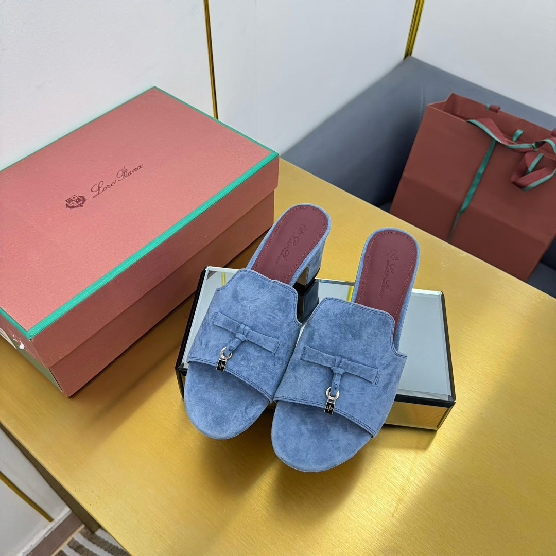 LP BLOCK HEEL SANDALS 25S IN DARK BLUE SUEDE - 33