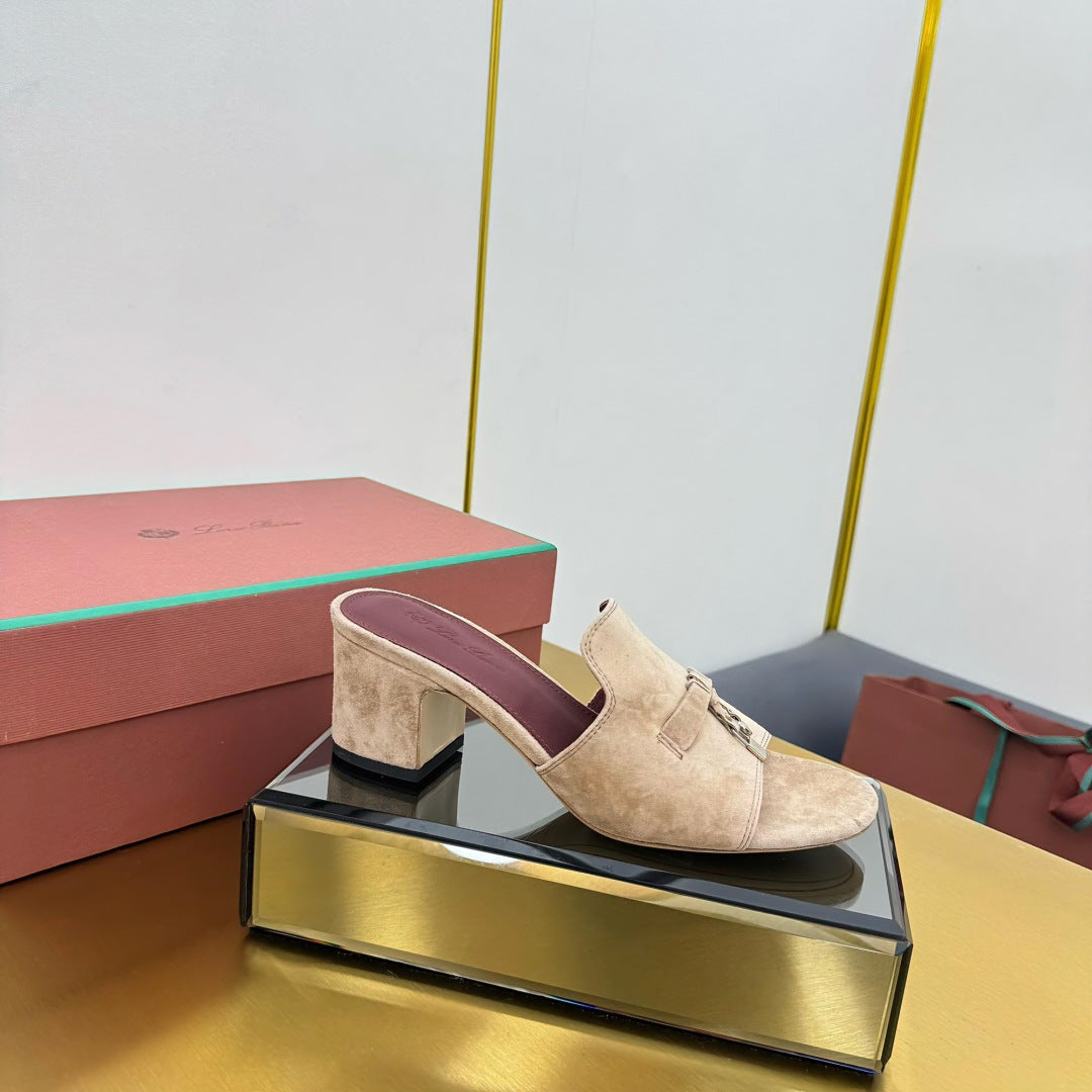 LP BLOCK HEEL SANDALS 25S IN TAUPE BEIGE SUEDE - 33