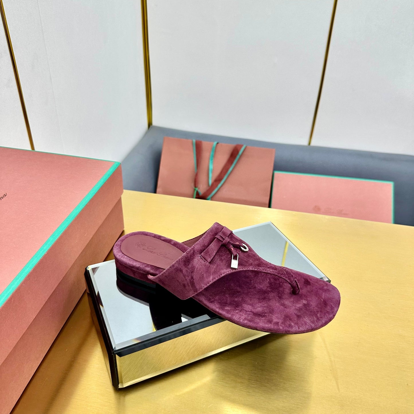 FLIP FLOPS IN WINE RED SUEDE AND HARDWARE SILVER - 34