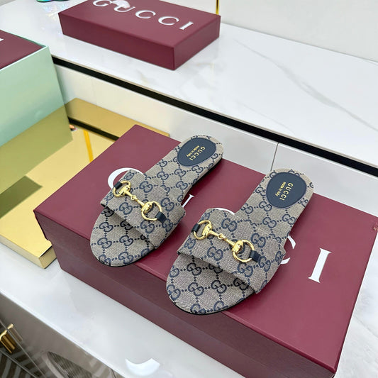 GG SLIDES IN STONE GREY WITH GOLD HARDWARE - 36