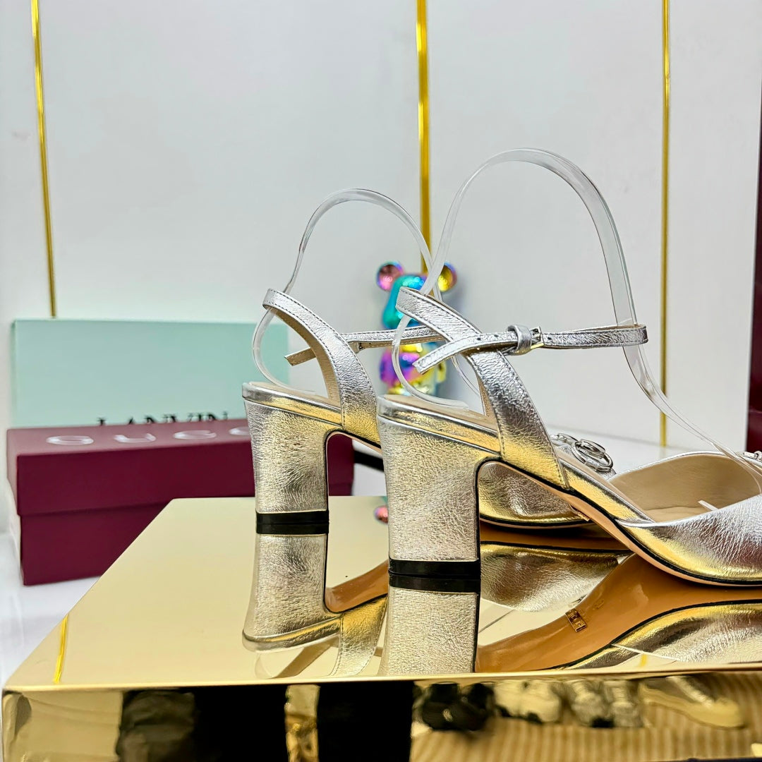 GG HEELED SANDALS 25S 65 MM IN SILVER LAMBSKIN WITH SILVER HARDWARE - 35