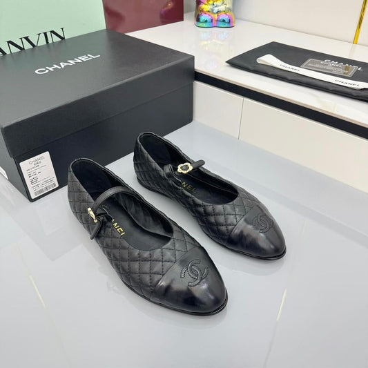CC MARY JANE FLAT 25S IN BLACK LAMBSKIN EMBOSSED LOGO - 35