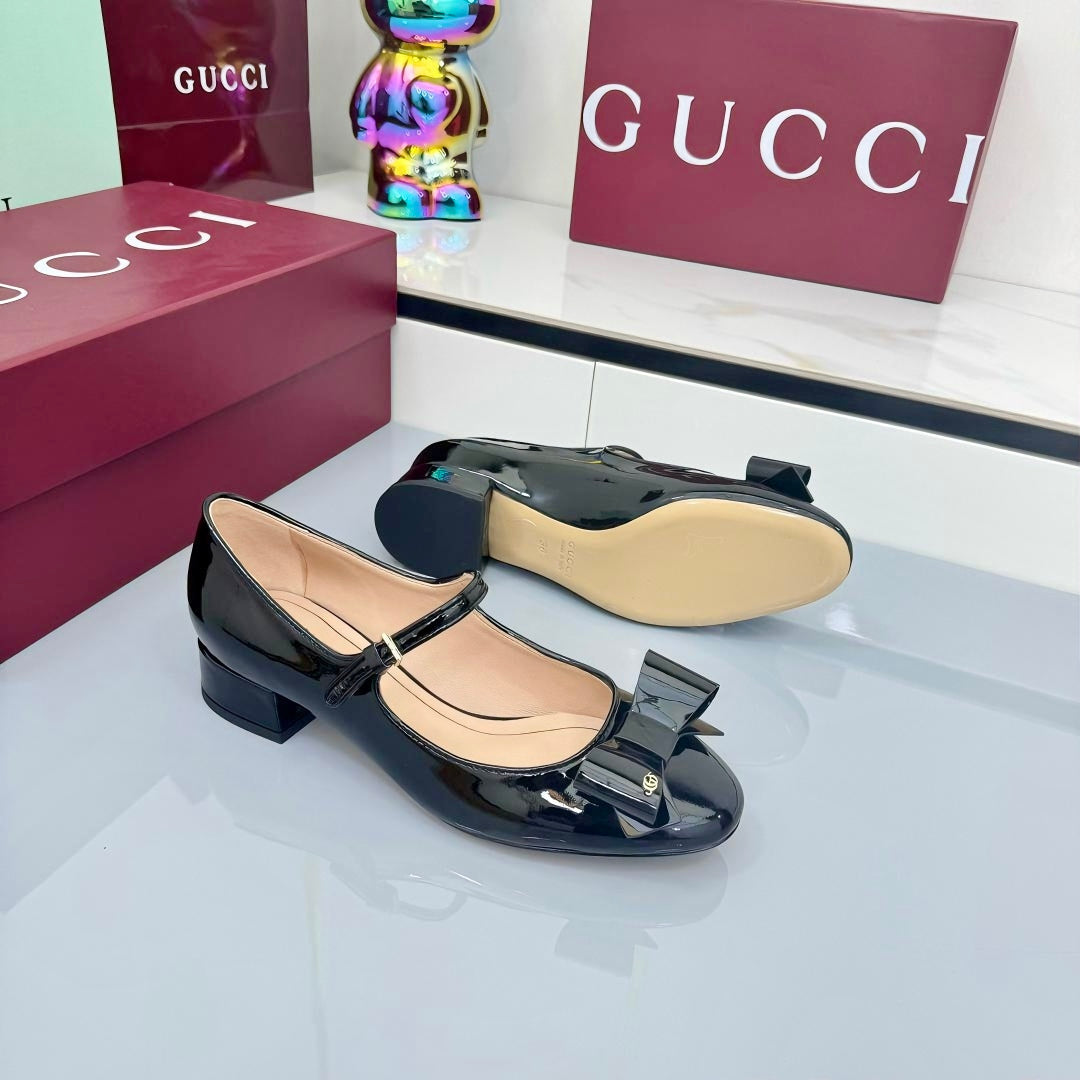 GG MARY JANE 25S IN BLACK LAMBSKIN WITH BOW - 35