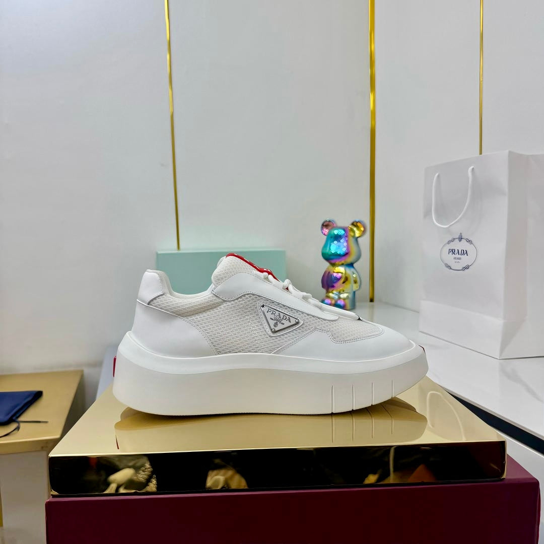 PRADA 25S CROSS LACED SNEAKERS IN WHITE CALFSKIN - 35