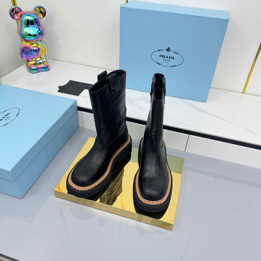 PRADA 25S HIGH MARTIN BOOTS 50MM IN BLACK CALFSKIN - 35