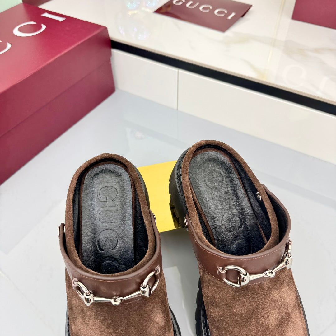 GG PLATFORM MULES 25S IN BROWN SUEDE - 35