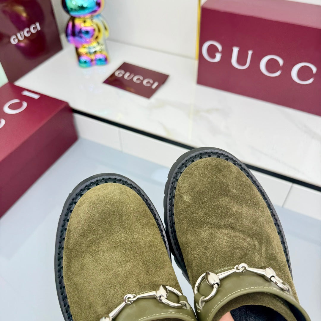 GG PLATFORM MULES 25S IN MOSS GREEN SUEDE - 35