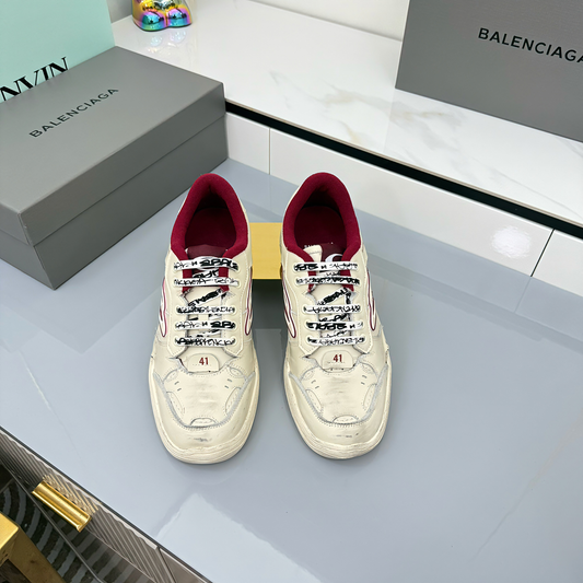 BALENCIAGA 25S SNEAKERS IN CREAM WHITE MIX RED LEATHER - 35