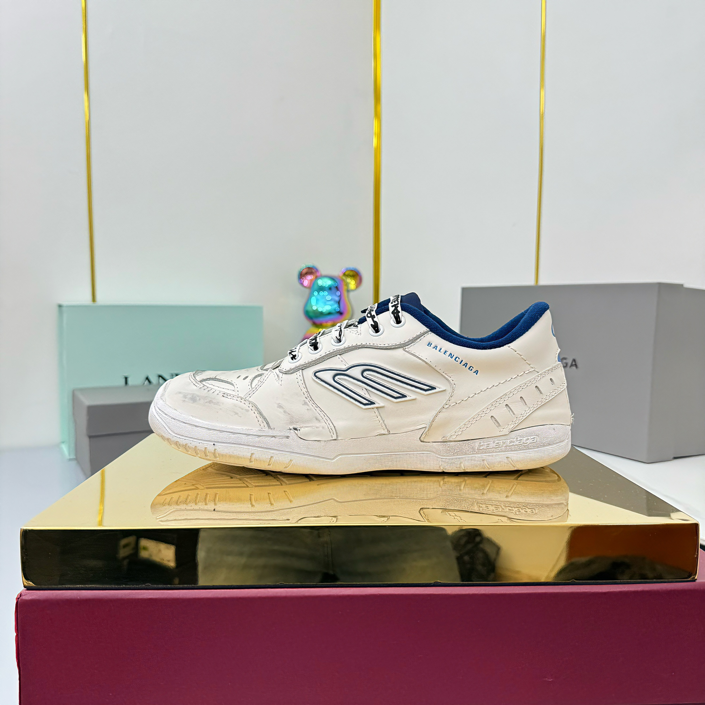 BALENCIAGA 25S SNEAKERS IN WHITE MIX DARK BLUE LEATHER - 35