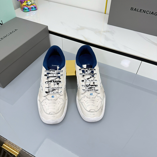 BALENCIAGA 25S SNEAKERS IN WHITE MIX DARK BLUE LEATHER - 35