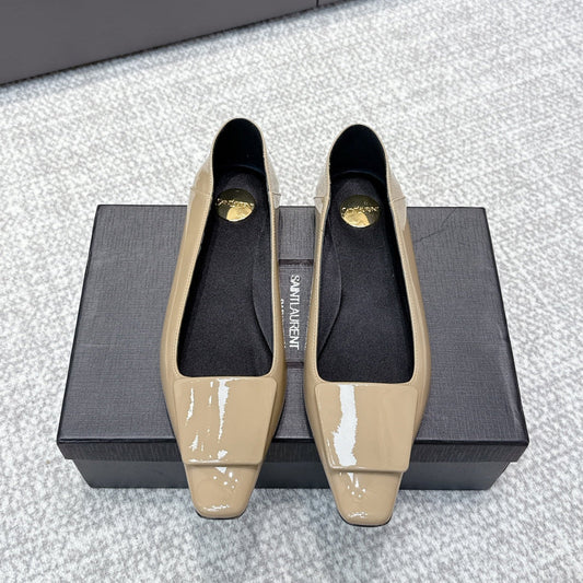 YSL 25S FLAT SHOES IN DARK BEIGE LAMBSKIN - 35