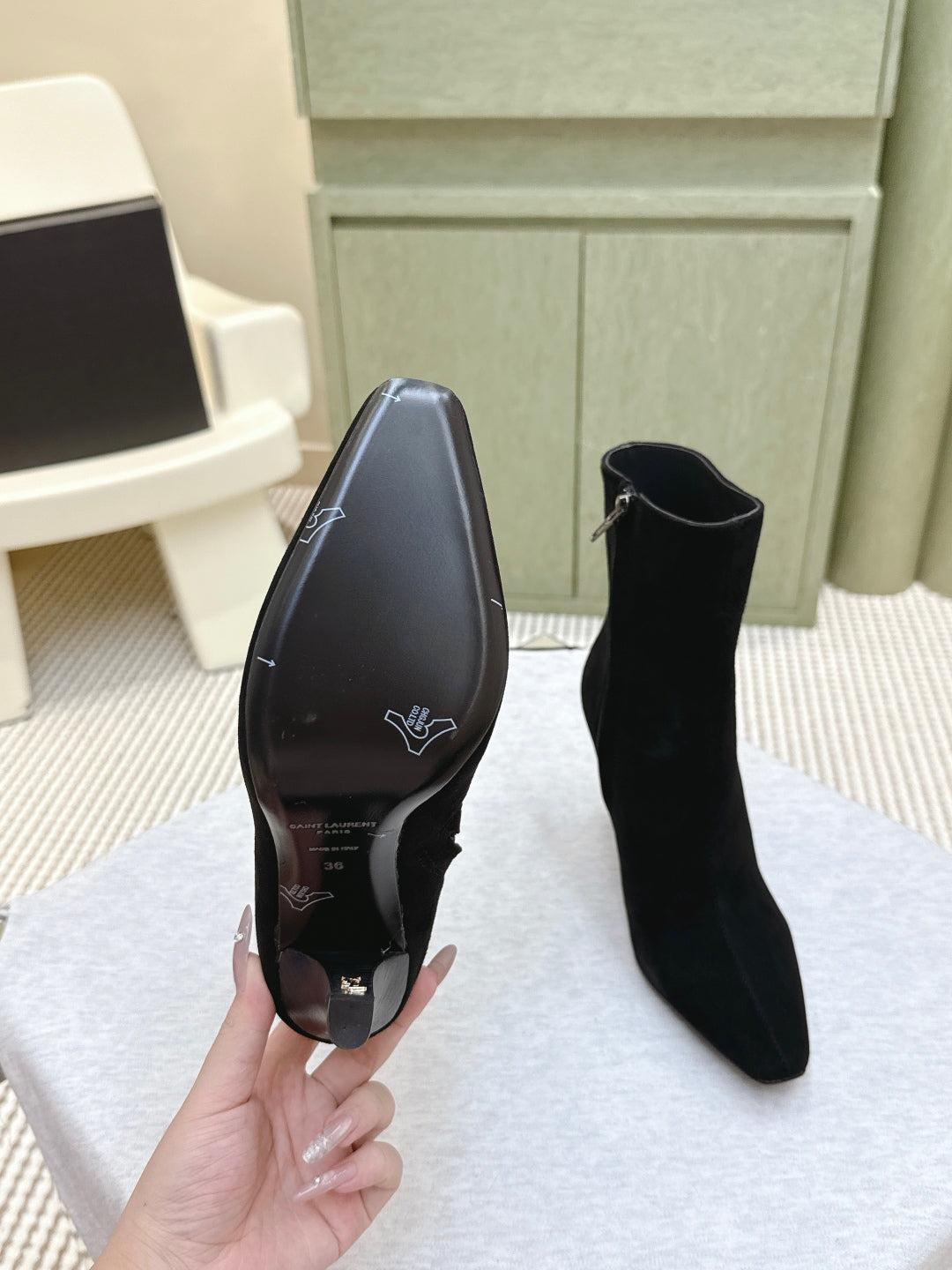 YSL 25S HEELED ANKLE BOOTS 75 MM IN BLACK SUEDE - 35