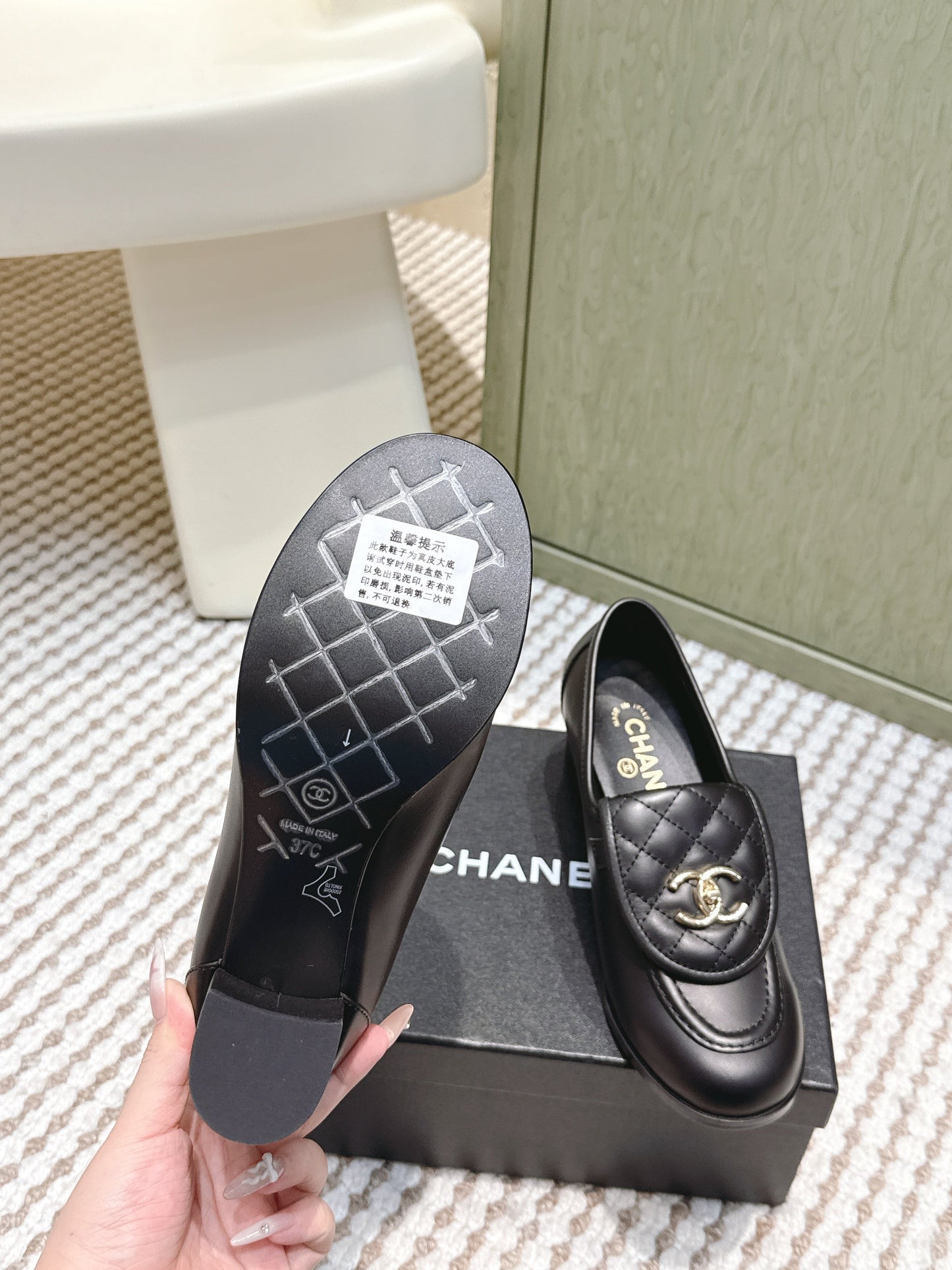 CHANEL 25S LOAFERS MOCCASIN 65MM IN BLACK CALFSKIN GOLD HARDWARE - 35