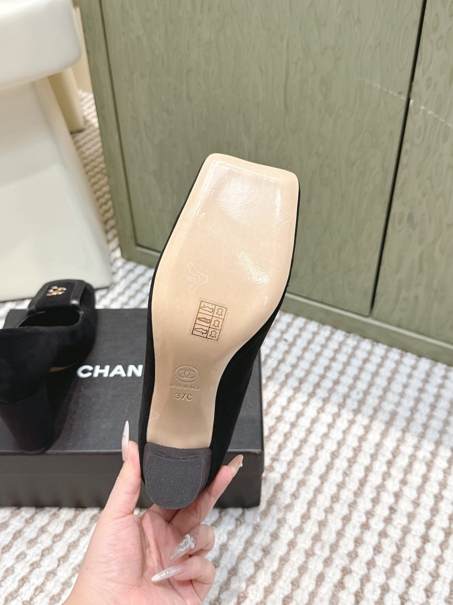 CHANEL 25S SLINGBACK SHOES 90MM IN BLACK SUEDE SQUARE TOE GOLD HARDWARE - 35