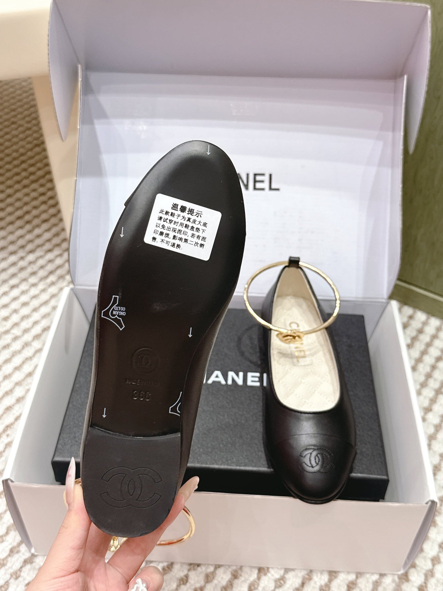 CHANEL 25S BALLERINA SHOES IN BLACK CALFSKIN GOLD HARDWARE - 35