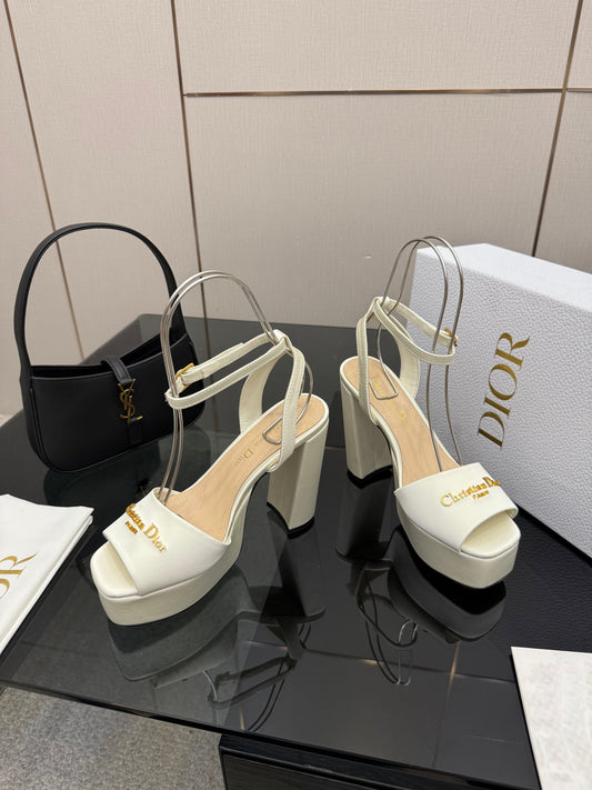 БОСОНІЖКИ DIOR 26S НА ВИСОКИХ ПІДБОРАХ 120 ММ З БІЛОГО АТЛАСУ
