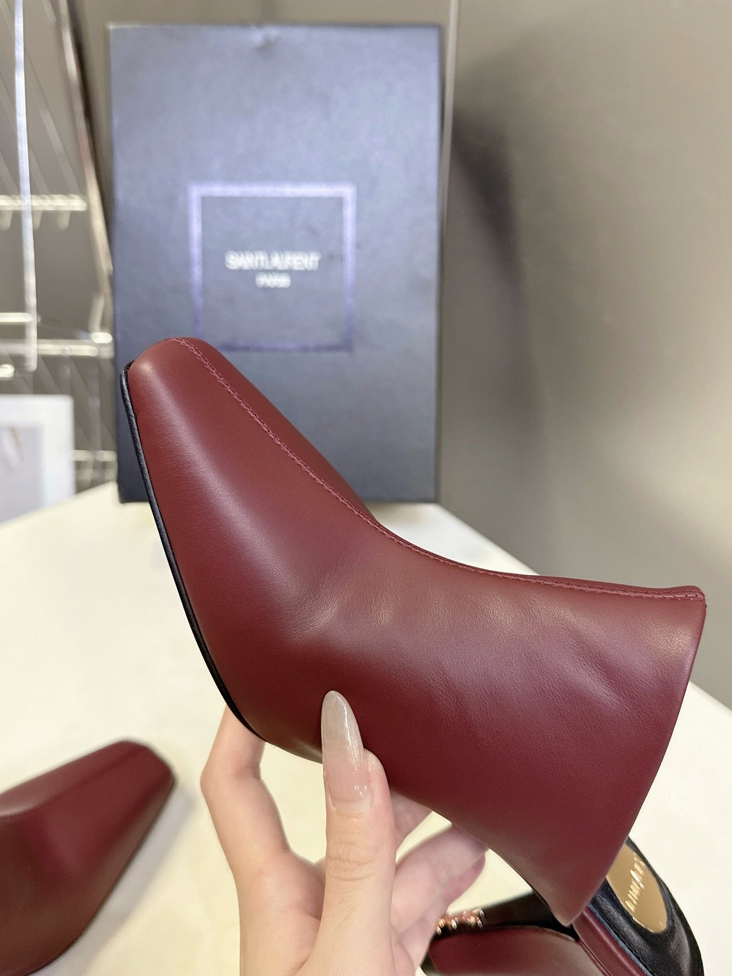 YSL 25S HIGH-HEEL SANDALS 75 MM IN DARK RED LAMBSKIN - 35