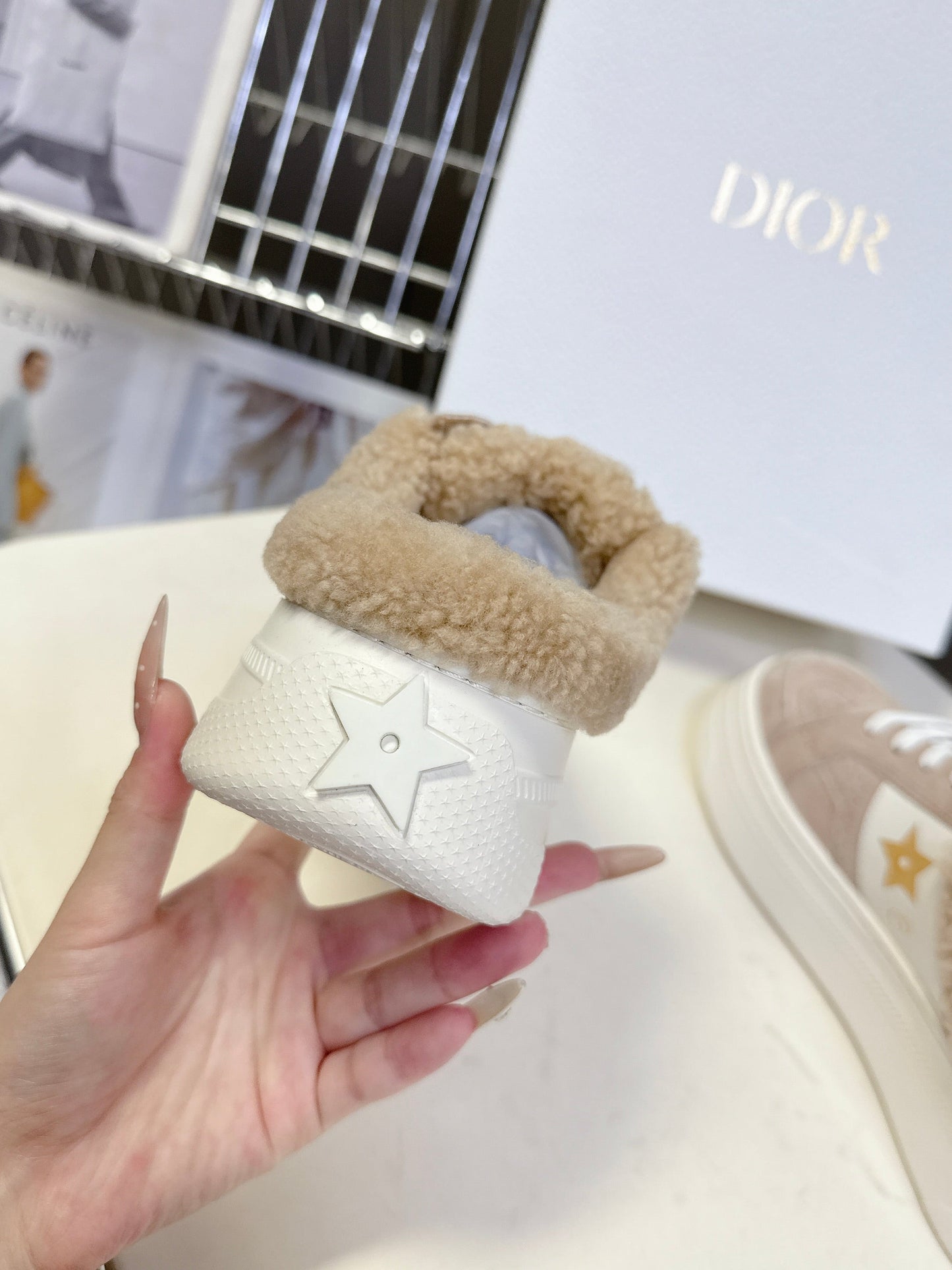 DIOR 25S DIOR STAR SNEAKERS 40 MM IN NUDE PINK SUEDE AND WOOL - 35