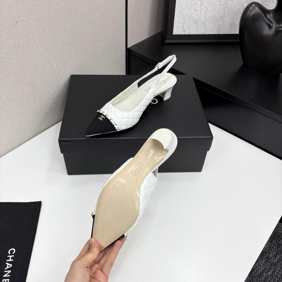 CC SLINGBACK 25S 30 MM IN WHITE LAMBSKIN MIX BLACK FABRIC - 35