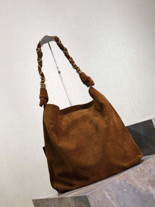 YSL 25S AMALIA 50 IN DARK CARAMEL SUEDE GOLD HARDWRE