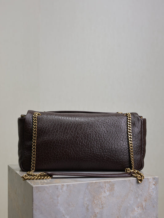 YSL 25S CALYPSO 30 З ТЕМНОГО ШОКОЛАДНОГО ТЕЛЯЧОГО ЗЕРНИСТОЇ ШКІРИ ЗІ ЗОЛОТОЮ ФУРНІТУРОЮ