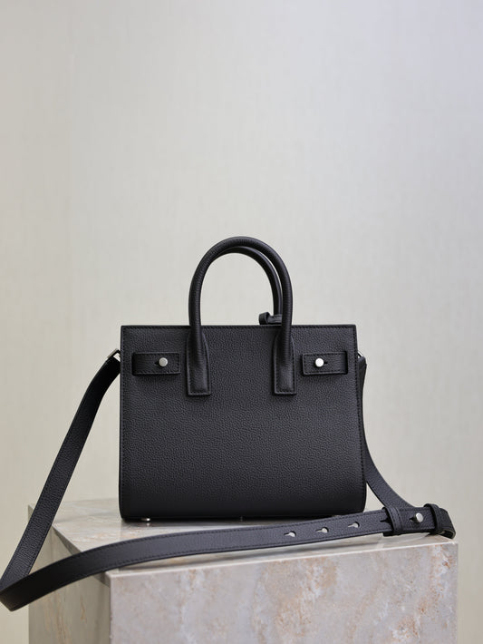 YSL 25S SAC DE JOUR 22 З ЧОРНОЇ ЗЕРНИСТОЇ ТЕЛЯЧОЇ ШКІРИ, СРІБНА ФУРНІТУРА