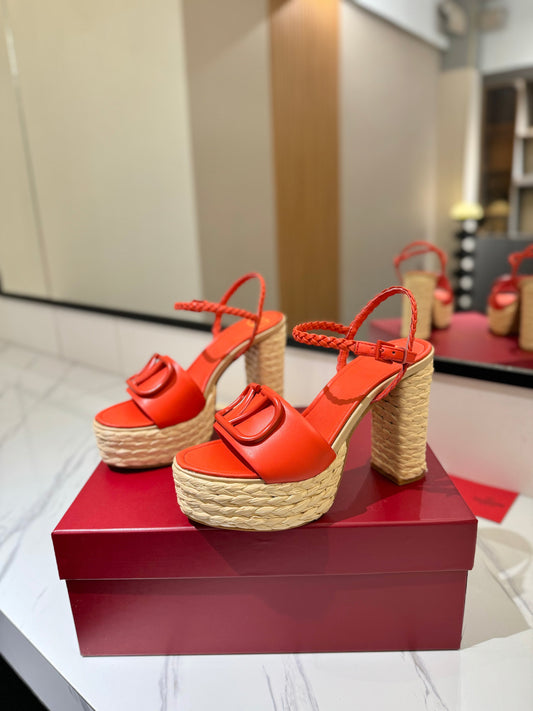 VLTN ESPADRILLE WEDGE SANDALS 25S 115 MM IN ORANGE LAMBSKIN - 35