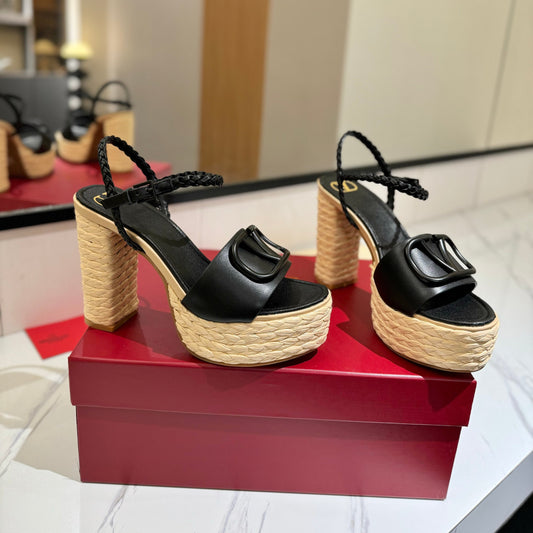 VLTN ESPADRILLE WEDGE SANDALS 25S 115 MM IN BLACK LAMBSKIN - 35